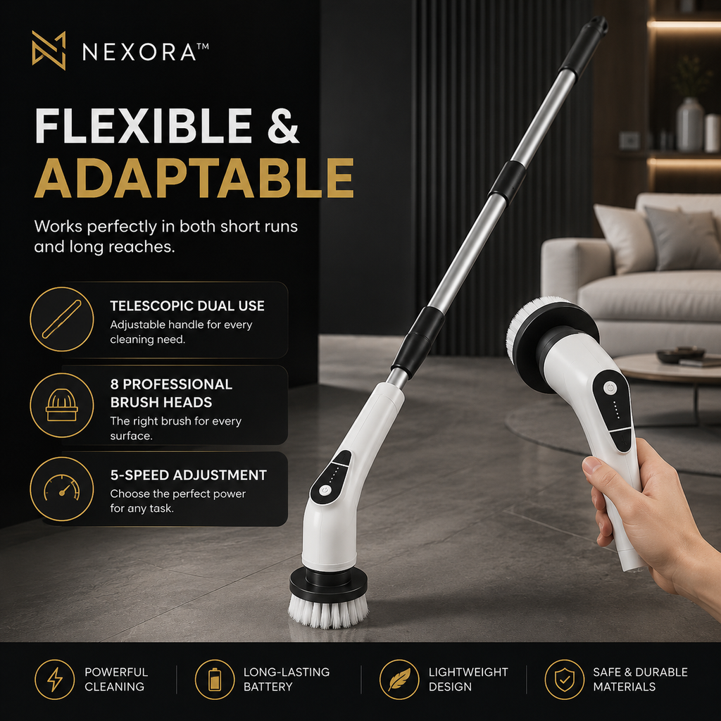 Nexora™ Smart Spin Scrubber – 8 Professional Cleaning Heads
