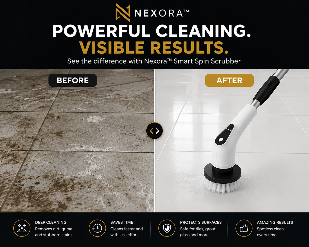 Nexora™ Smart Spin Scrubber – 8 Professional Cleaning Heads